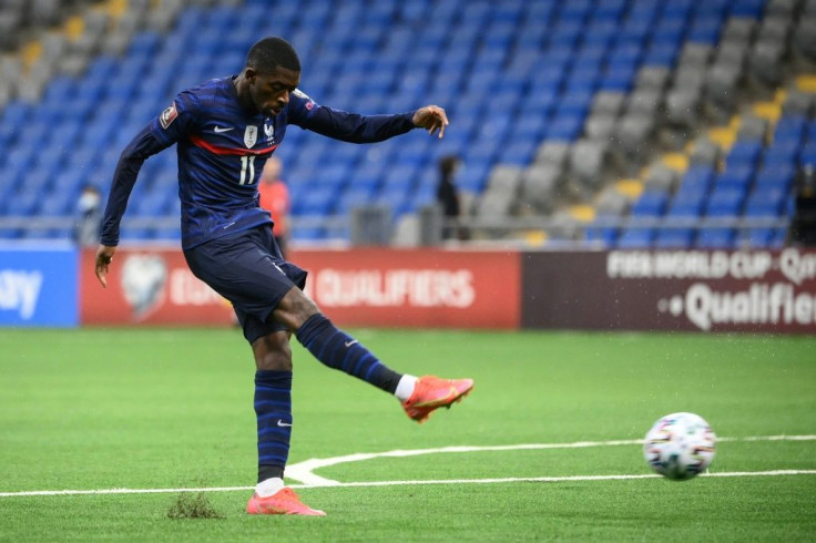 On the front foot: Ousmane Dembele set France on the way to victory with the opening goal in Kazakhstan