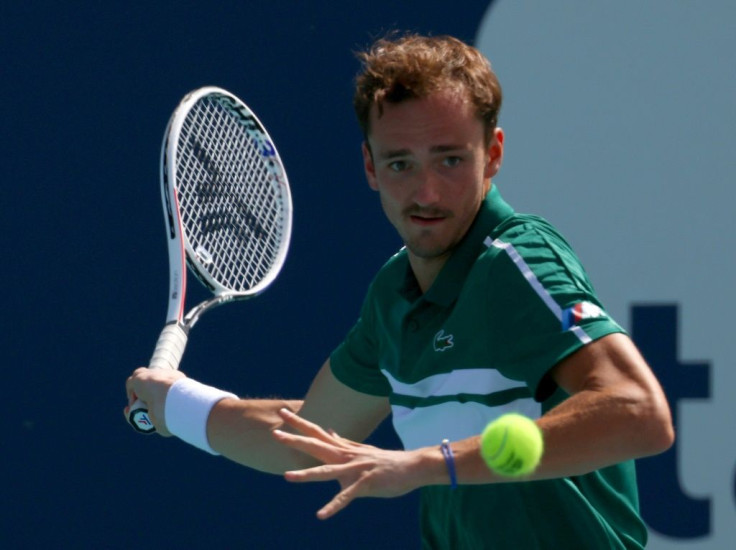 Top-seeded Daniil Medvedev of Russia on the way to a third-round victory over Australian Alexei Popyrin at the Miami Open ATP and WTA hardcourt tennis tournament