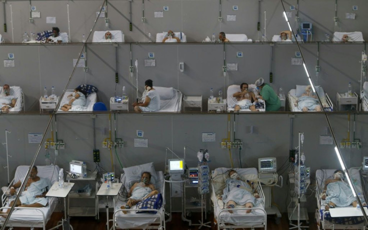 Patients affected by the coronavirus at a field hospital in Santo Andre, Brazil.