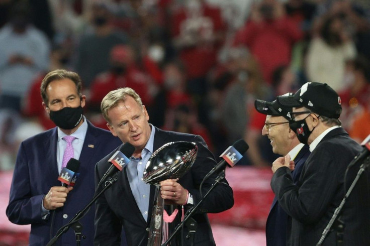 NFL commissioner Roger Goodell (centre) says the league hopes to see full houses in stadiums next season