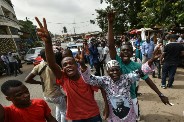 Gbagbo supporters celebrate the ICC's decision in Abidjan, Ivory Coast's economic capital