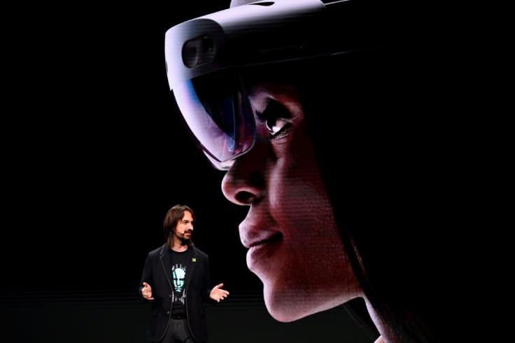 Microsoft's technical fellow Alex Kipman speaks about "HoloLens 2" during a presentation at the 2019 Mobile World Congress (MWC)