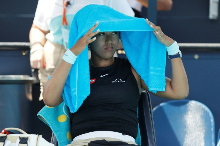 Japan's world No. 2 Naomi Osaka after dropping the first set on the way to a quarter-final loss to Greece's Maria Sakkari in the ATP and WTA Miami Open