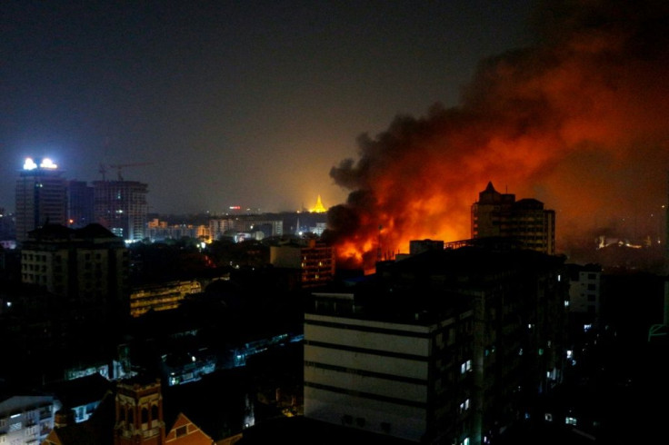 The military-owned Ruby Mart supermarket in Yangon was set on fire overnight