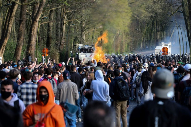 Police clashed with a crowd in a Brussels park
