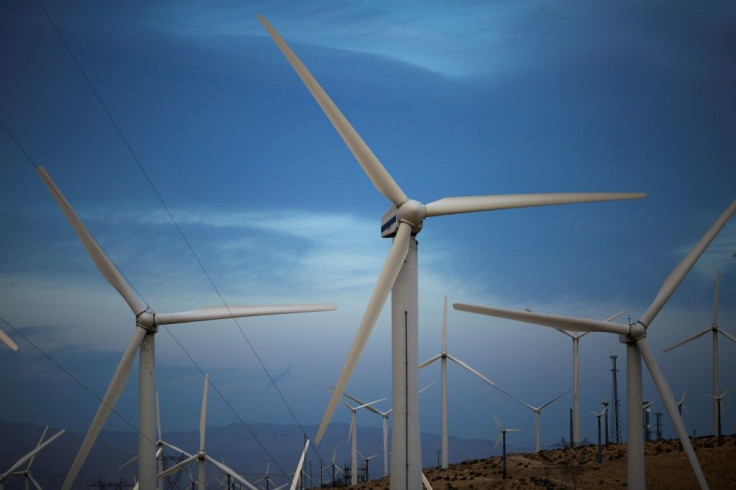 Electric energy generating wind turbines are seen on a wind farm in the San Gorgonio Pass area in Palm Springs