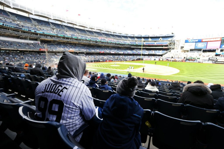 New York Yankees fans watch their team suffer a 3-2 opening day defeat to the Toronto Blue Jays as the 2021 Major League Baseball season gets under way