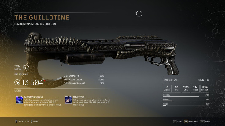 The Guillotine, one of the many legendary shotguns in Outriders