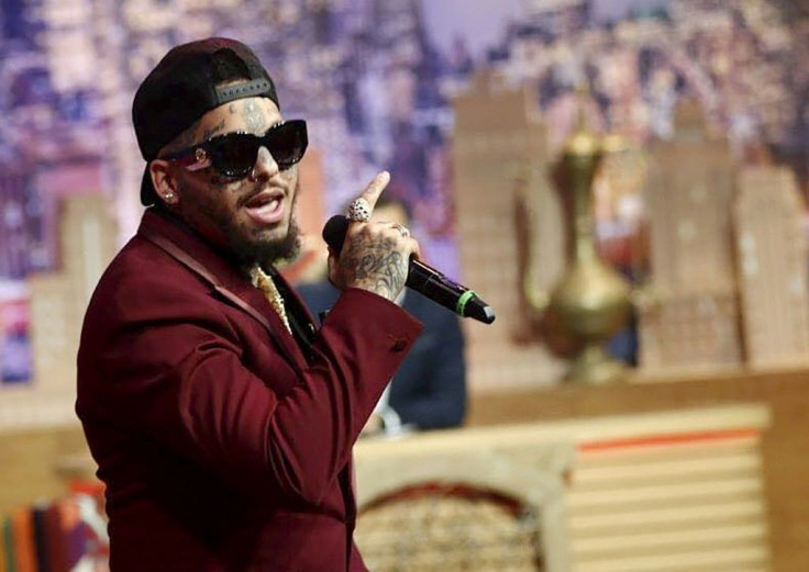 Swagg Man singing during a television show in the Tunisian capital Tunis in May 2019
