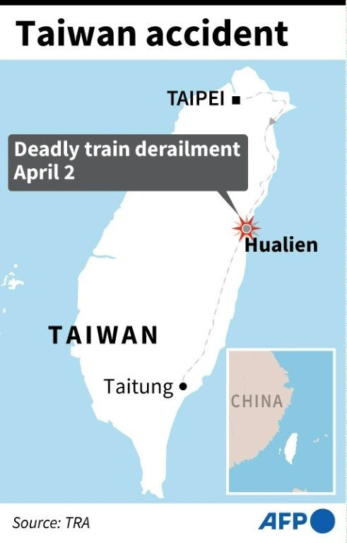 Map locating deadly train derailment in Taiwan on Friday.