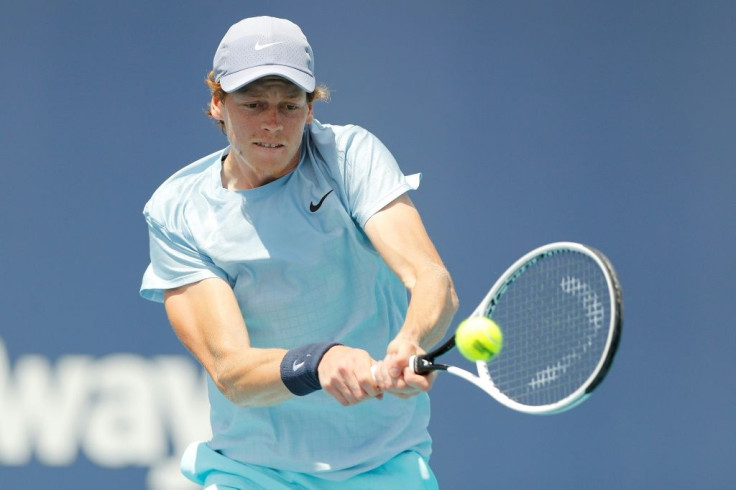 Italy's Jannik Sinner on the way to a three-set victory over Spain's Roberto Bautista Agut in the semi-finals of the Miami ATP Masters