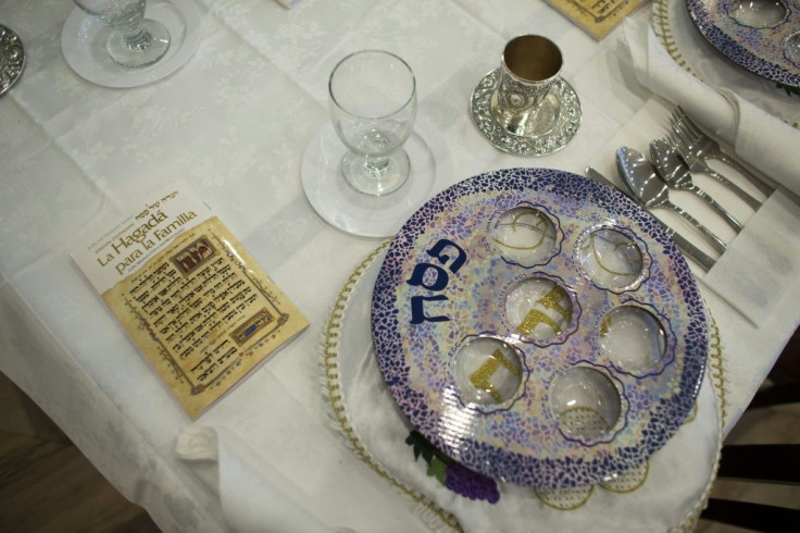 A table is set up at the non-profit soup kitchen Masbia, in Borough Park, Brooklyn, for the beginning of Passover celebrations on March 26, 2021