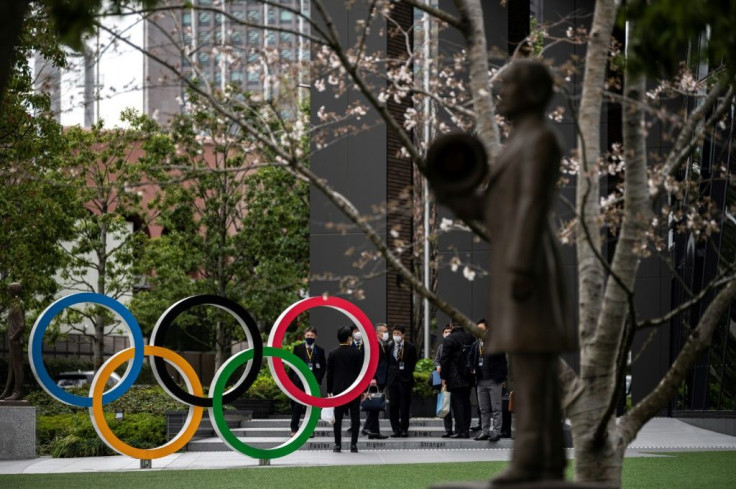 The Olympic Rings on display in Tokyo. North Korea announced Tuesday they will not take part in the delayed Games later this year