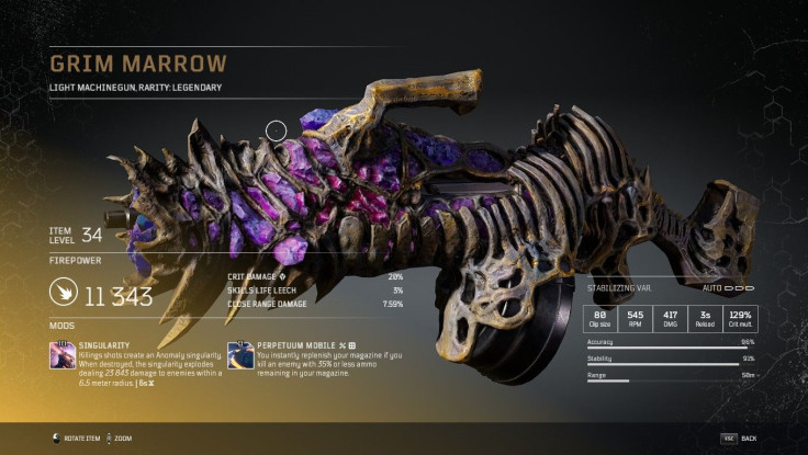Grim Marrow, one of the Legendary weapons in Outriders