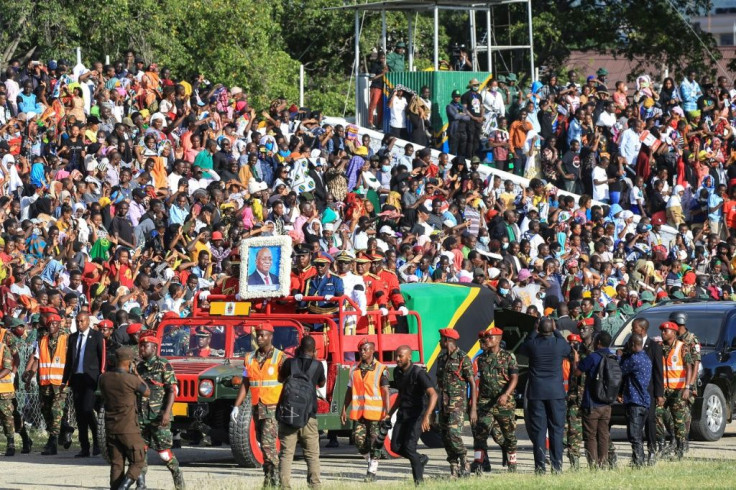 Thousands gathered for Magufuli's funeral procession, but social distancing and masks were rare