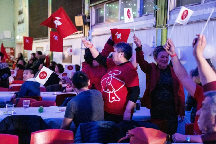 Inuit Ataqatigiit party supporters celebrate election victory