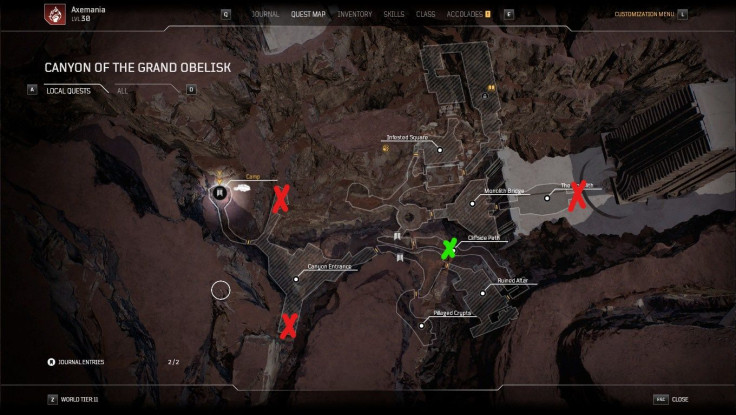 Locations of the keystones and the locked door in the Canyon area in Outriders