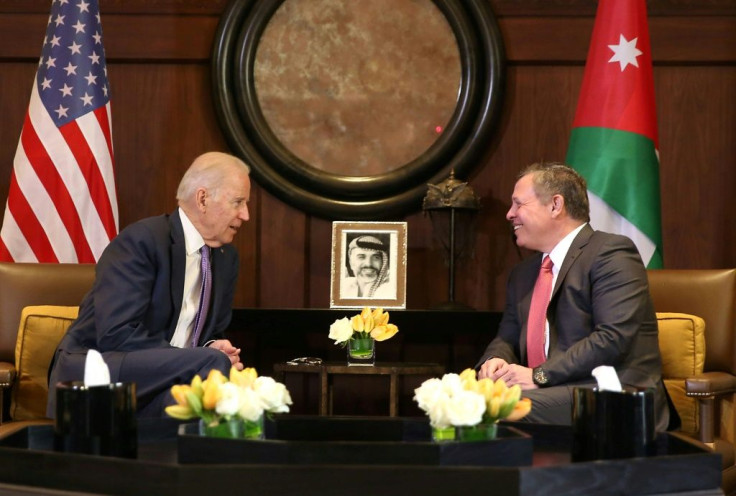 Then US vice president Joe Biden meets King Abdullah II in Amman in March 2016 -- Jordan has made itself a key Western partner in conflicts in Iraq and Syria, as well as the Israeli-Palestinian conflict