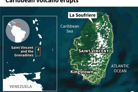 Map locating Saint Vincent's La Soufriere volcano, which erupted April 9