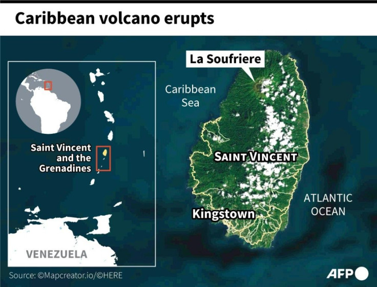 Map locating Saint Vincent's La Soufriere volcano, which erupted April 9