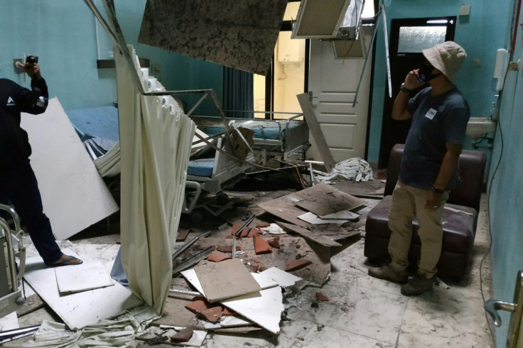 A ceiling caved in at a hospital ward in Blitar, after a 6.0 magnitude earthquake struck off the coast of Indonesia'sÂ Java island