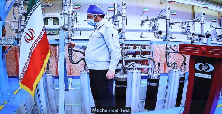 A handout picture provided by the Iranian presidential office on Saturday shows a video conference screen of an engineer inside Iran's Natanz uranium enrichment plant