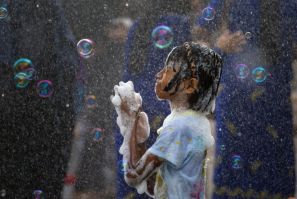Public water fights are part of a cleansing ritual to welcome in the Buddhist new year and are also held in Thailand, Cambodia and Laos