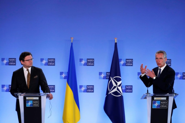 NATO Secretary General Jens Stoltenberg (R) and Ukraine's Foreign Minister Dmytro Kuleba held a press conference