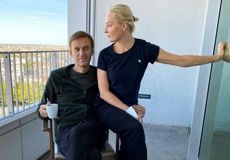 Navalny and his wife Yulia Navalnaya pictured in Berlin as he recovered from a near-fatal poisoning he blames on the Kremlin