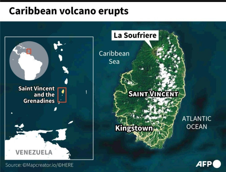 Map locating Saint Vincent's La Soufriere volcano