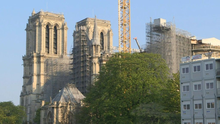 Images of the Notre-Dame de Paris cathedral, some of which is under construction two years to the day after the fire that ravaged the monument. French President Emmanuel Macron is due to visit the site later today.