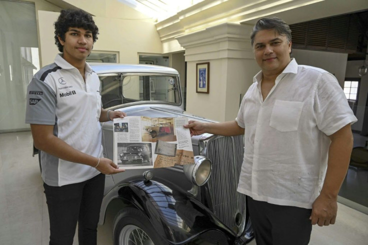 Sanjeev Gardiner (R) and his son Seshaan have made a museum around the 1935 Standard Nine car that once belonged to Prince Philip