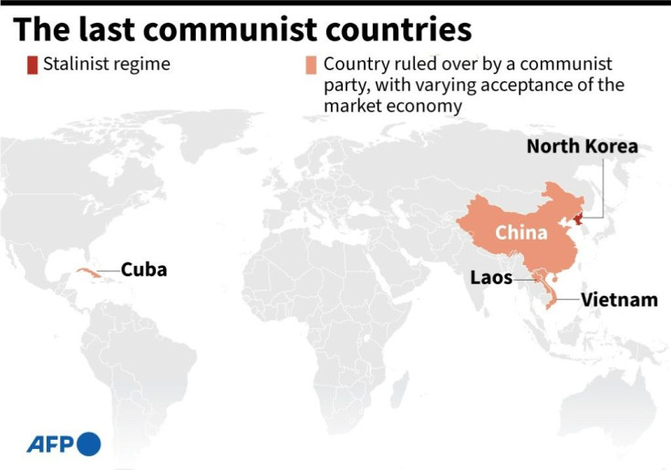 Map showing the last five communist countries.