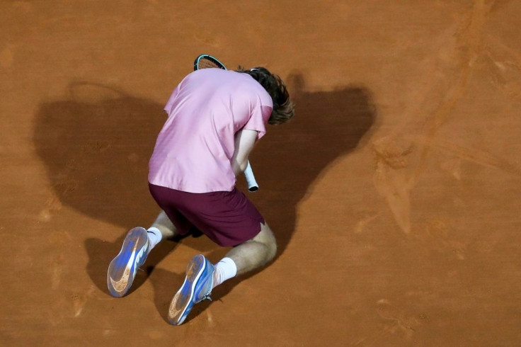 Famous triumph: Russia's Andrey Rublev celebrates after beating Rafael Nadal