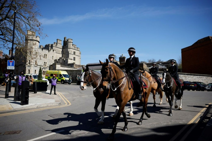 Mounted police officers patrolled the streets of Windsor ahead of the funeral