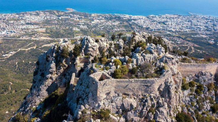 The fortress of Saint Hilarion, perched on a mountain ridge above the northern Cypriot port city of Kyrenia, in the self-proclaimed Turkish Republic of Northern Cyprus (TRNC)