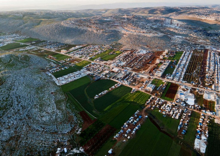 A picture shows a camp for people displaced by Syria's conflict in the town of Sarmada in northwestern Idlib province on April 13