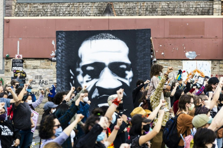 Demonstrators near the George Floyd Memorial in Minneapolis, Minnesota