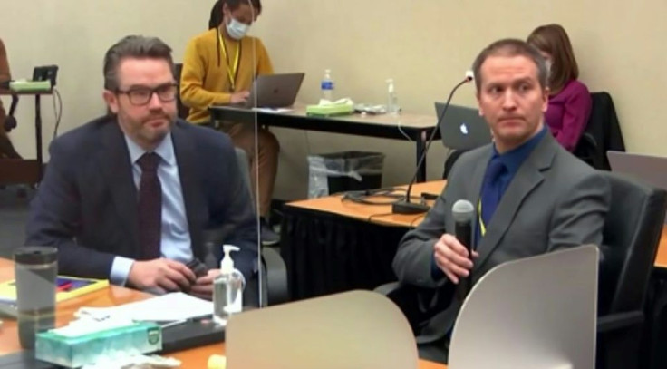 Derek Chauvin (R) addresses the court in this screenshot from Court TV