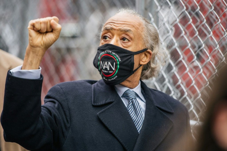 Civil rights activist the Rev. Al Sharpton arrives at the Hennepin County Government Center Minneapolis, Minnesota, where closing arguments are to take place in the trial of former police officer Derek Chauvin