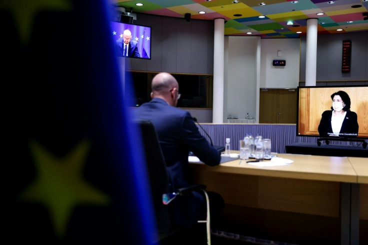 European Council President Charles Michel oversaw the televised signing ceremony held in Georgia's presidential palace by video link