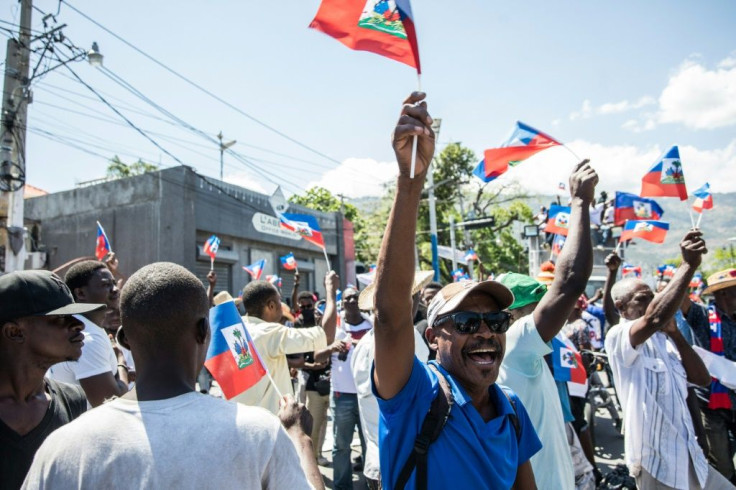 Haitians demonstrate in March 2021 against a constitutional referendum proposed by the President Jovenel Moise