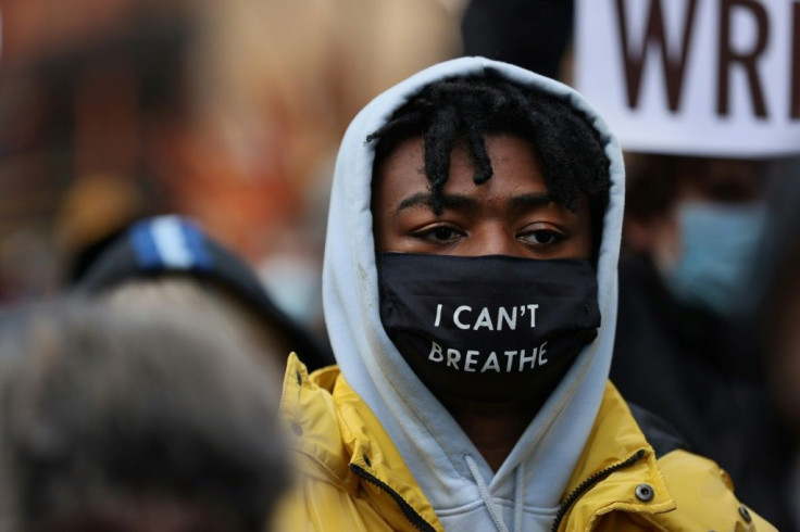 A protestor outside the courthouse in Minneapolis