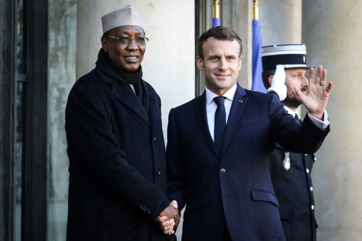 France's President Emmanuel Macron welcomes Chad's President Idriss Deby as he arrives at the Elysee presidential palace in 2019