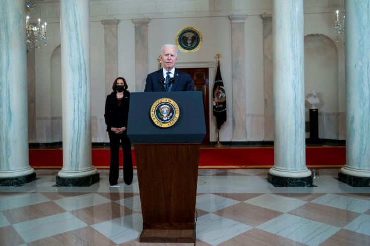 US President Joe Biden calls systemic racism a "stain on our nation's soul" as he delivers remarks at the White House on the murder conviction of former Minneapolis cop Derek Chauvin, as Vice President Kamala Harris looks on