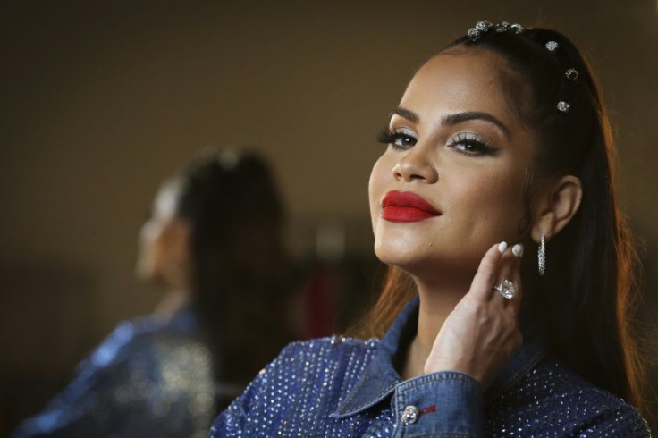 Singer and songwriter Natalia Alexandra GutiÃ©rrez Batista, better known by her stage name Natti Natasha, poses for a picture at her dressing room during a music video recording session in Miami Beach, Florida in April 2021