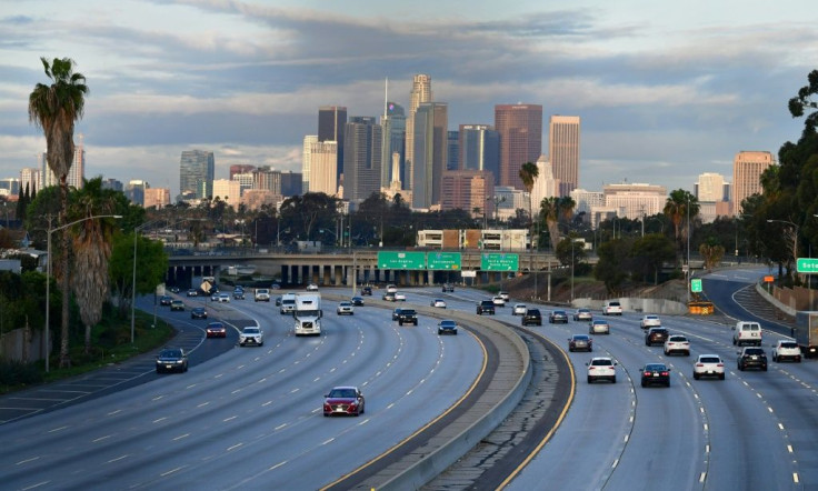 Unusually light traffic in March 2020 during the morning commute in Los Angeles due to the Covid-19 pandemic