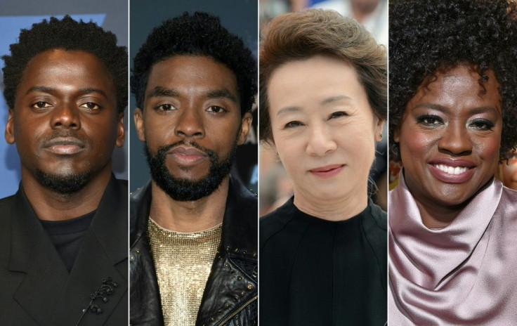 It is possible that all four acting Oscar winners could be people of color: among the frontrunners are (L-R) Daniel Kaluuya, the late Chadwick Boseman, Youn Yuh-jung and Viola Davis
