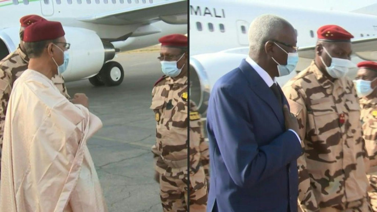 IMAGESPresident of Niger Mohamed Bazoum and interim president of Mali Bah Ndaw arrive in N'Djamena a day before the funeral of Chadian president Idriss Déby Itno, who died of wounds sustained on the front lines against rebels.