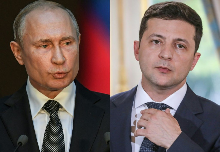 Putin (L) said Zelensky (R) was welcome in Moscow 'anytime' to discuss bilateral relations